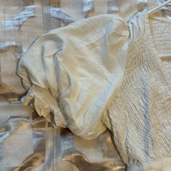 White Dress Size L Halter Top Smocked Puff Sleeves - Picture 6 of 9